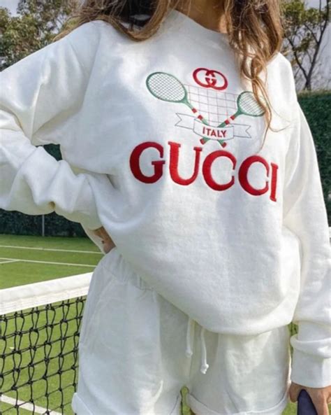 pink gucci tennis crewneck